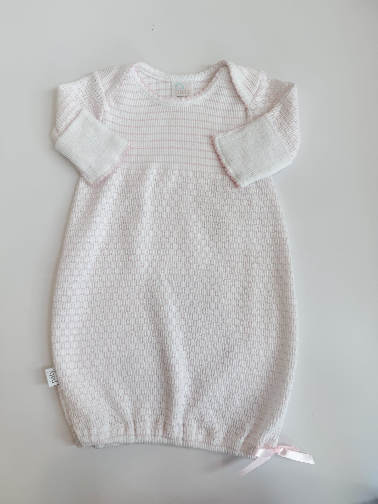Overlap Shoulder Gown, Pink + White Stripe