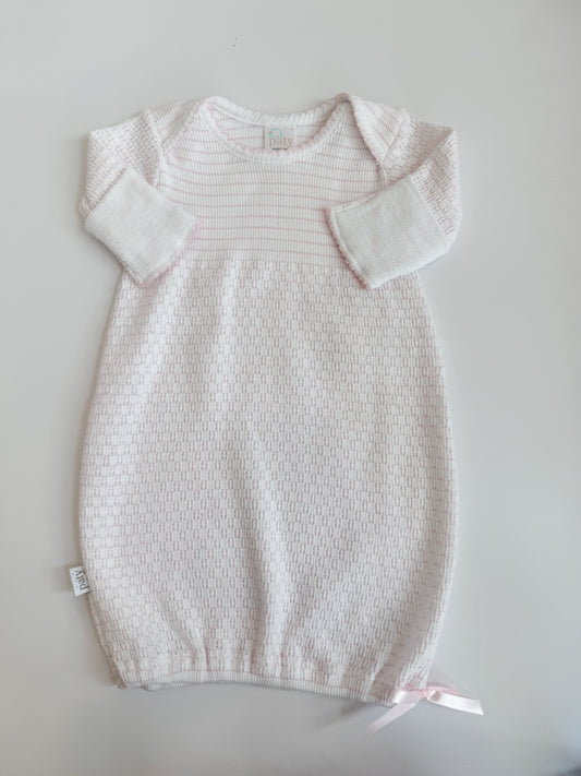 Overlap Shoulder Gown, Pink + White Stripe