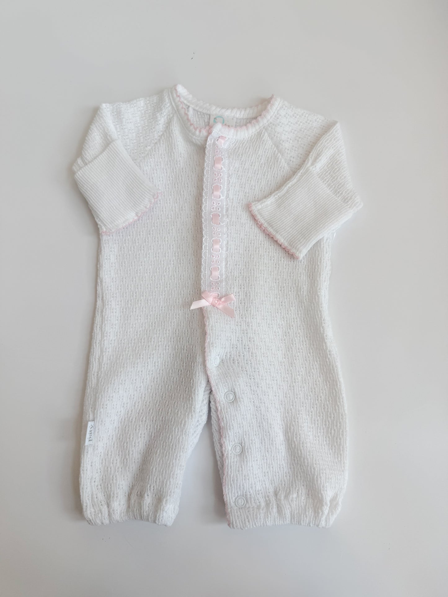 Pinstripe Converter w/ Eyelet Trim, White + Pink
