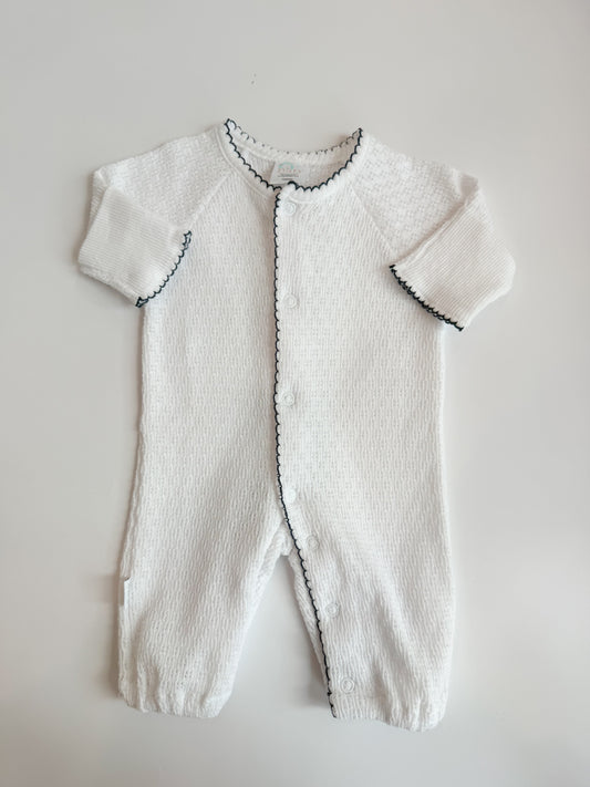 Knit Converter Gown, White w/ Navy Trim