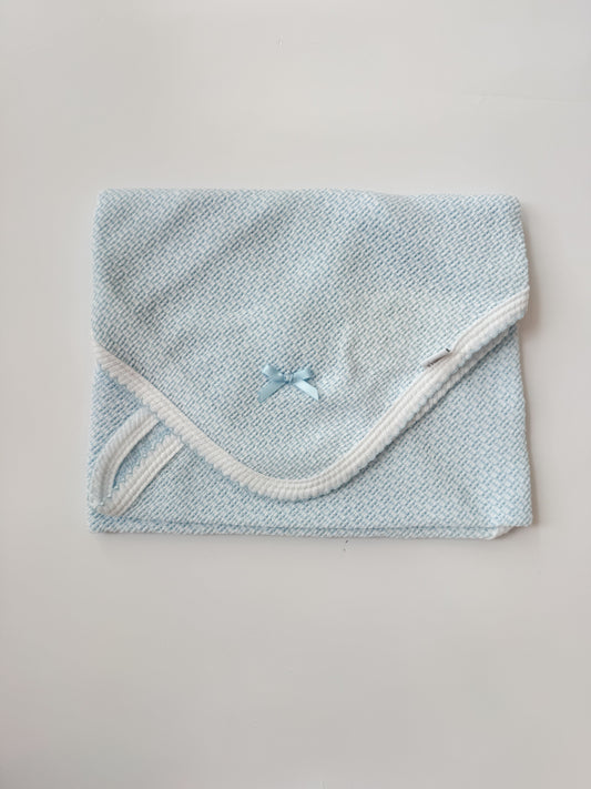 Knit Swaddle, Blue + White Trim w/ Bow