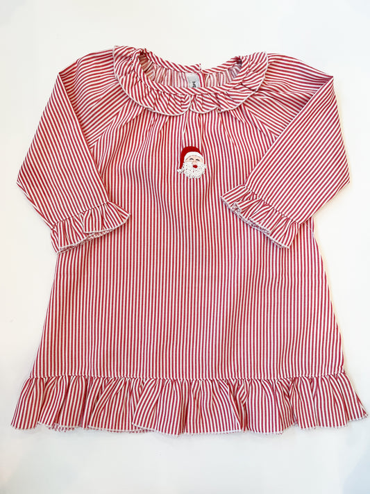 Red + White Stripe Santa Embroidery Pajama Gown