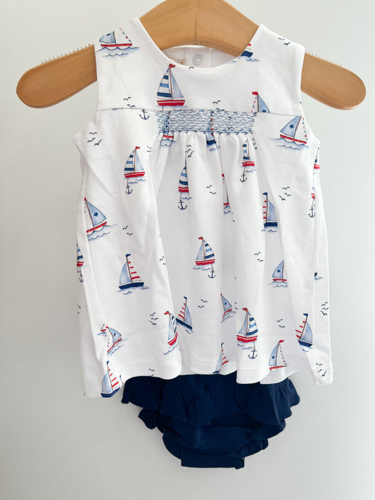 Sailing Boats Dress w/ Bloomer Set