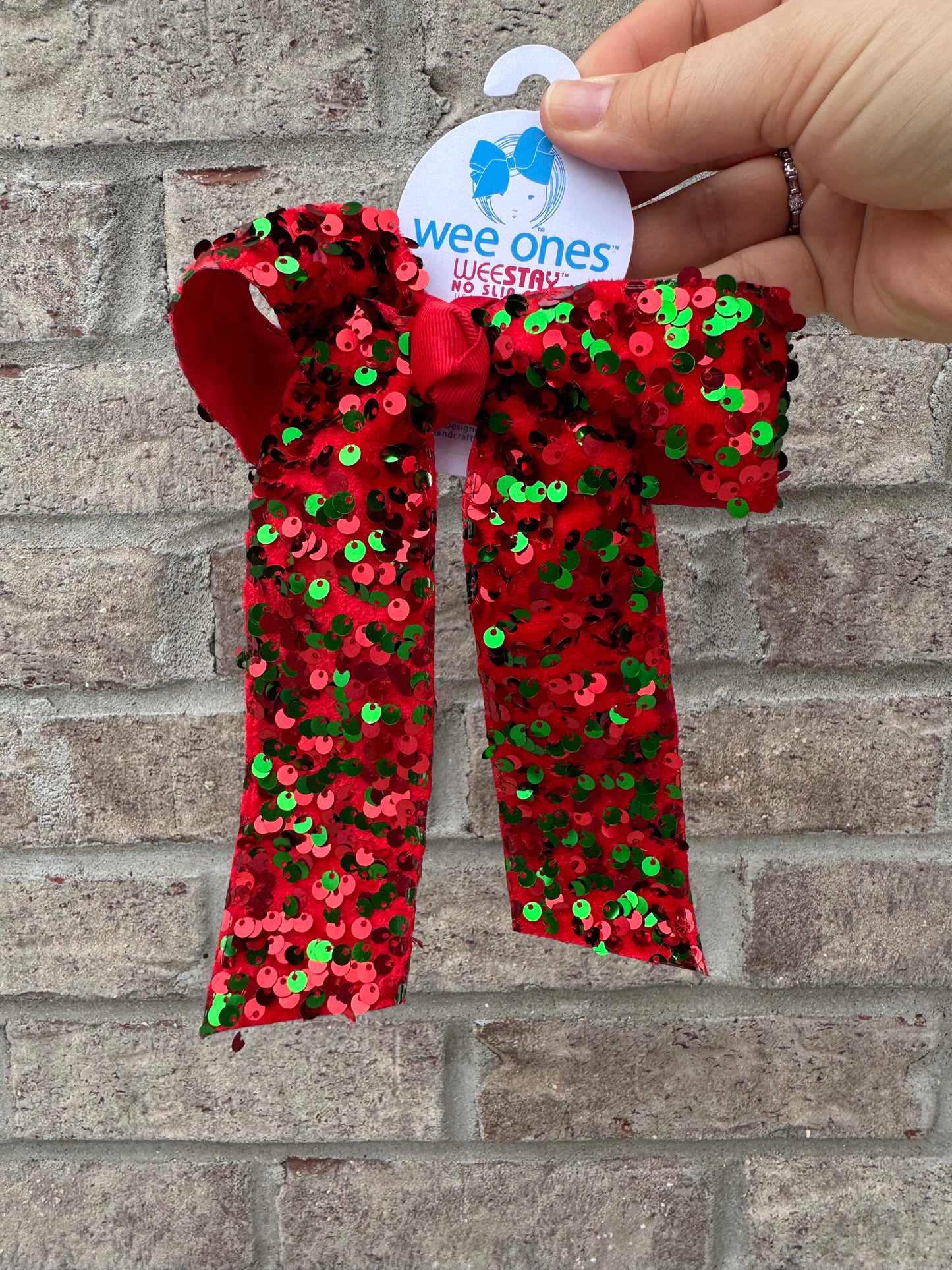 King Sequin Velvet Bow w/ Tails, Red/Green - Magpies Paducah