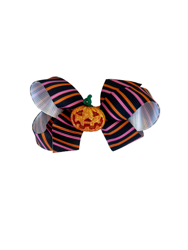 Mini Printed Bow w/ Jack-O-Lantern Charm (Assorted Styles!)