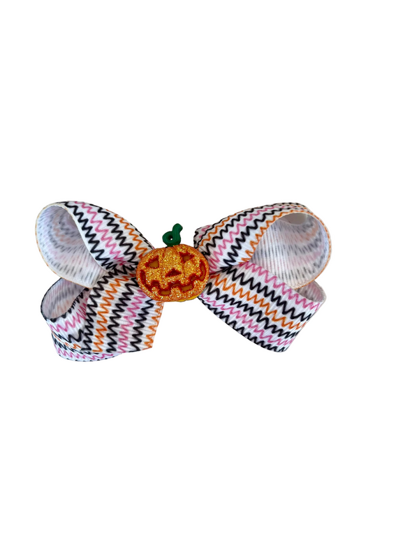 Mini Printed Bow w/ Jack-O-Lantern Charm (Assorted Styles!)