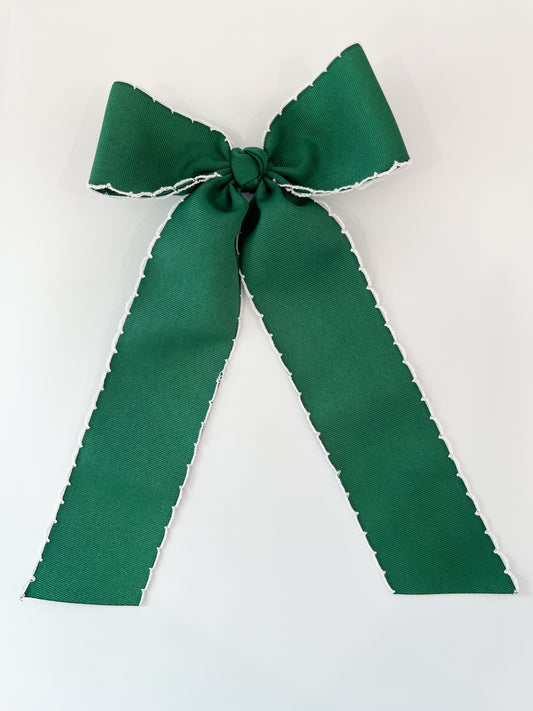 King Contrast Moonstitch Bow w/ Tails, Forest Green/White