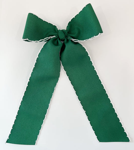 King Contrast Moonstitch Bow w/ Tails, Forest Green/White