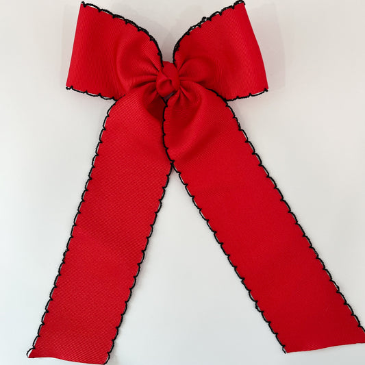 King Contrast Moonstitch Bow w/ Tails, Red/Black