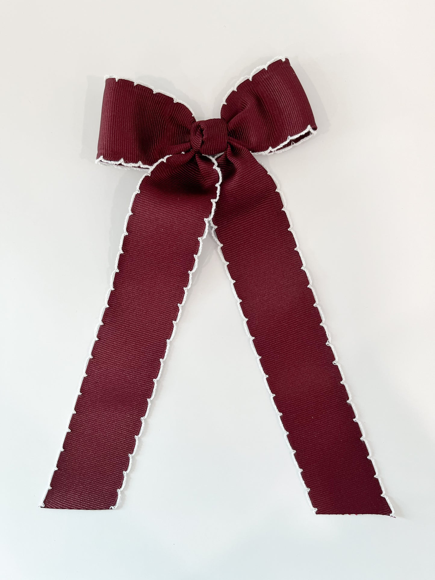Medium Moonstitch Bow w/ Tails, Burgundy/White