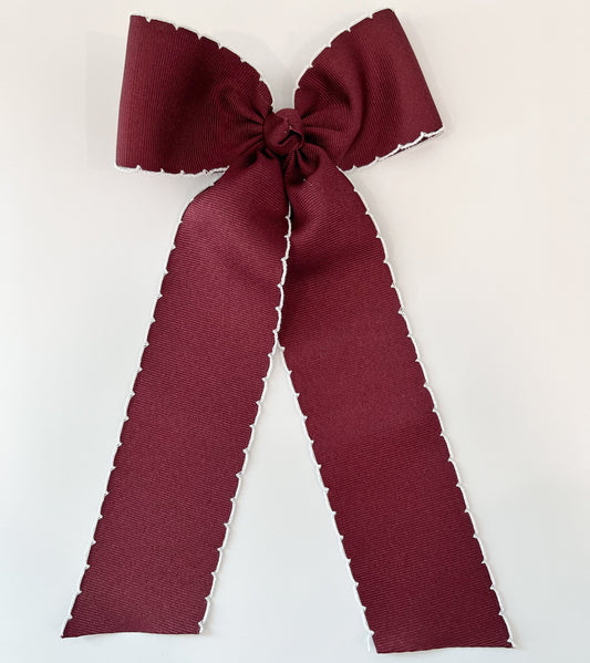 King Contrast Moonstitch Bow w/ Tails, Burgundy/White