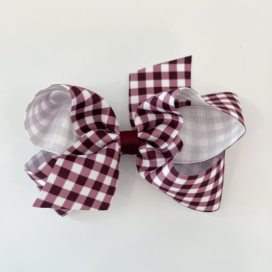 Medium Gingham Bow, Burgundy