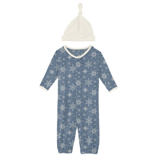 Layette Converter Gown & Hat Set, Parisian Blue Snowflakes - Magpies Paducah