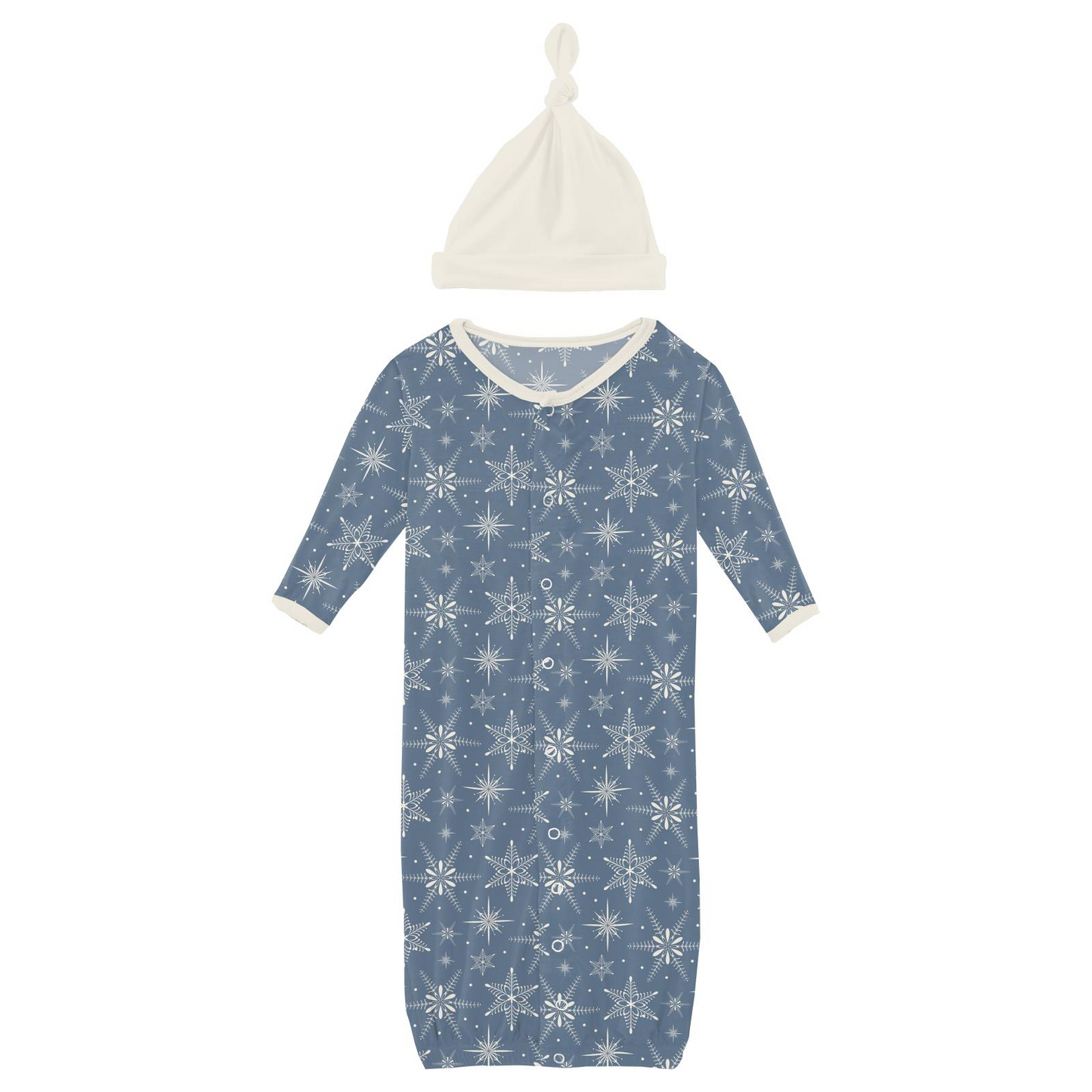 Layette Converter Gown & Hat Set, Parisian Blue Snowflakes - Magpies Paducah