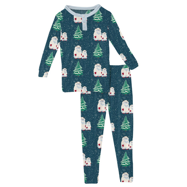 Long Sleeve Henley PJ Set, Peacock Yeti