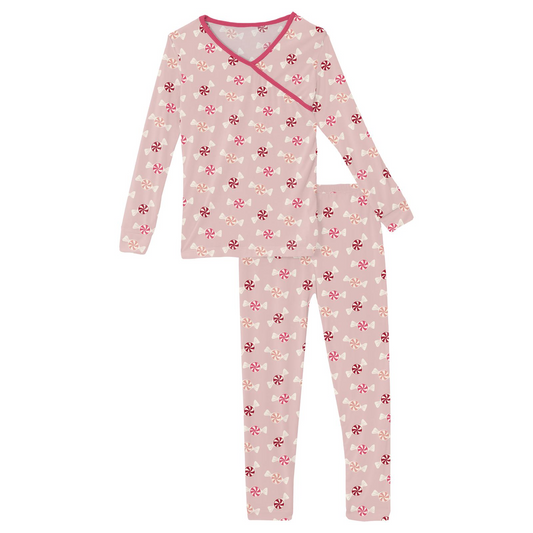 Long Sleeve Kimono PJ Set, Baby Rose Peppermints