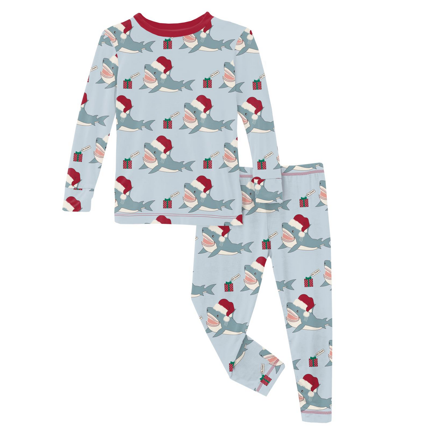 Long Sleeve PJ Set, Illusion Blue Holiday Sharks