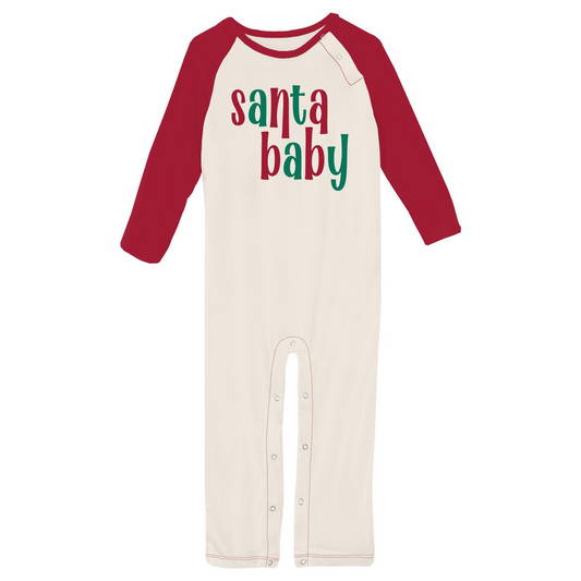 Raglan Romper, Natural Santa Baby