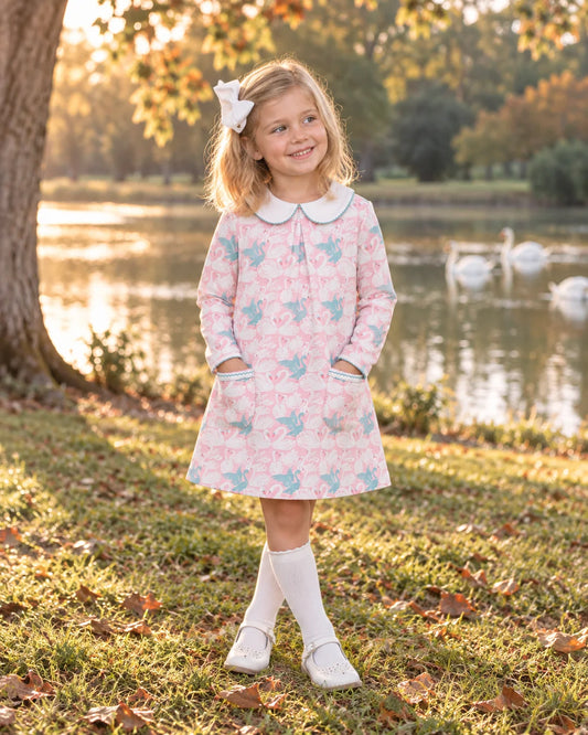 Long Sleeve Pocket Twirl Dress, Swan Lake
