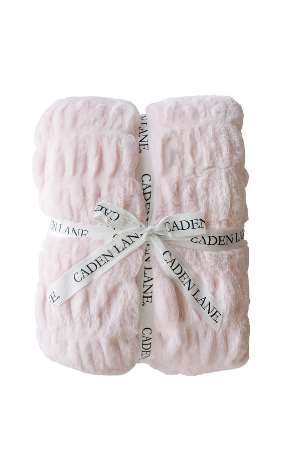 Double-Ruched Faux Fur Blanket, Barely Pink