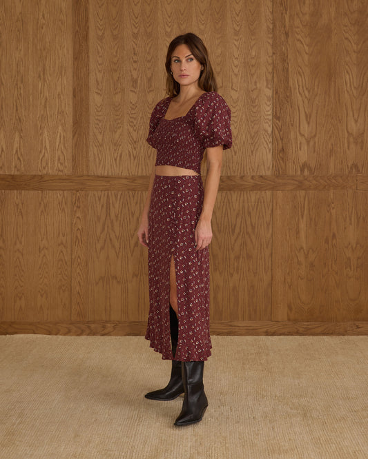 Women's Button Slit Skirt, Harvest Berry - Magpies Paducah