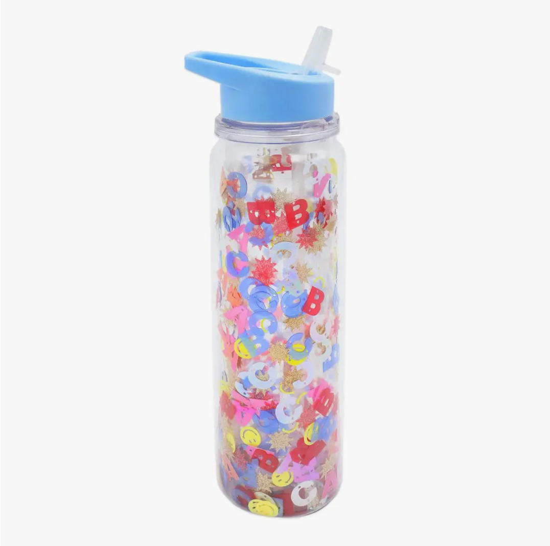 Little Letters Confetti Water Bottle w/ Straw - Magpies Paducah