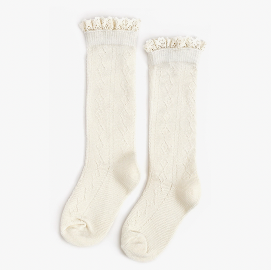 Ivory Fancy Lace Top Knee High Socks - Magpies Paducah