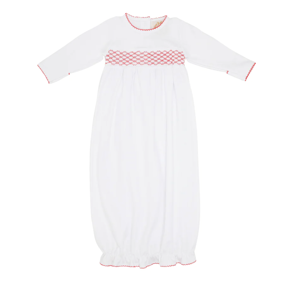 Boy Sweetly Smocked Greeting Gown, White/Red - Magpies Paducah