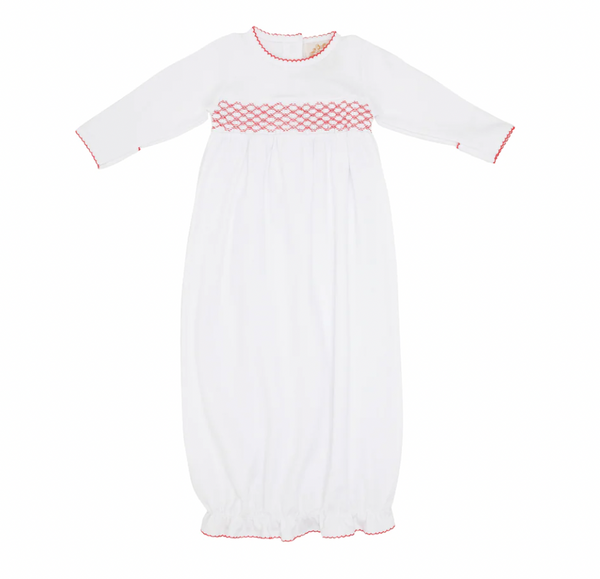 Boy Sweetly Smocked Greeting Gown, White/Red - Magpies Paducah