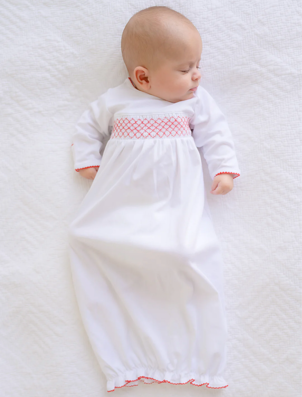 Boy Sweetly Smocked Greeting Gown, White/Red - Magpies Paducah