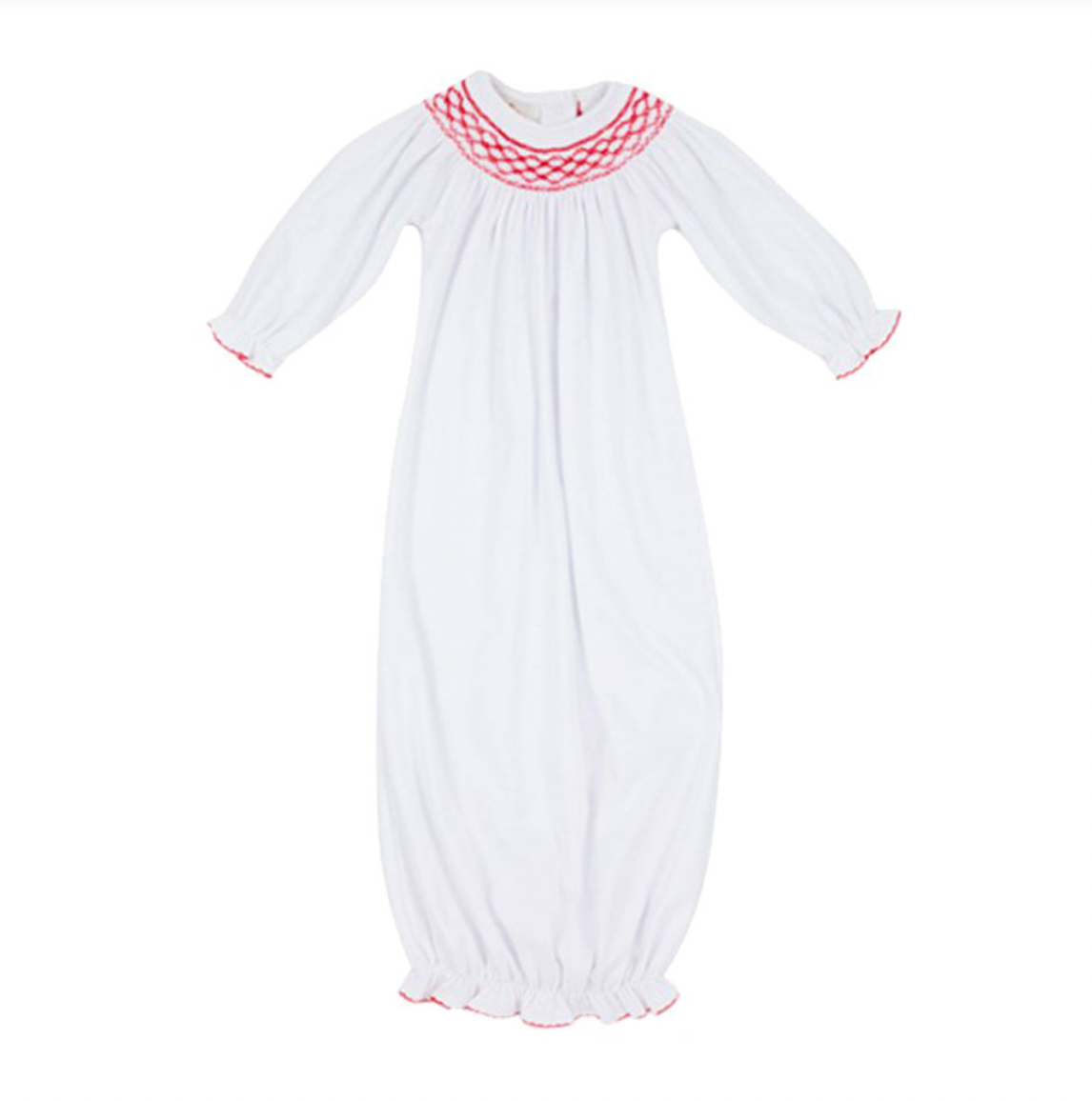 Girl Sweetly Smocked Greeting Gown, White/Red | 3-6m - Magpies Paducah