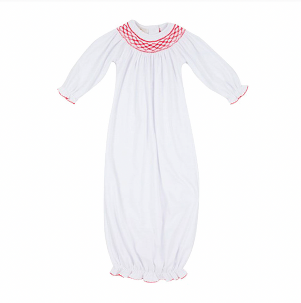 Girl Sweetly Smocked Greeting Gown, White/Red | 3-6m - Magpies Paducah