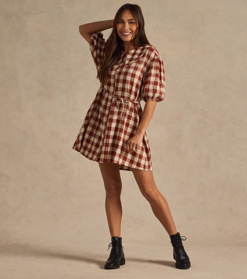 Women's Olive Dress, Ruby Plaid - Magpies Paducah