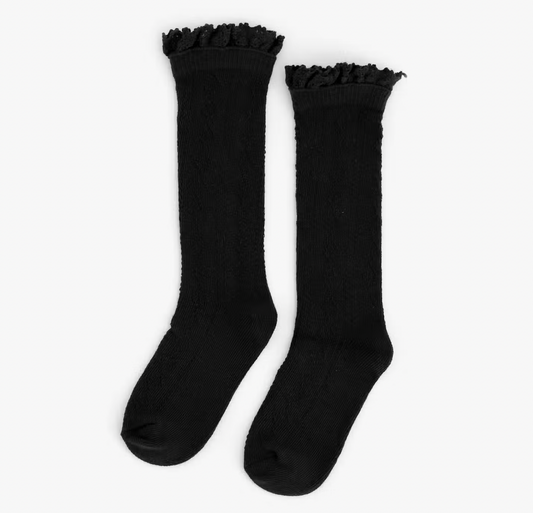 Black Fancy Lace Top Knee High Socks - Magpies Paducah