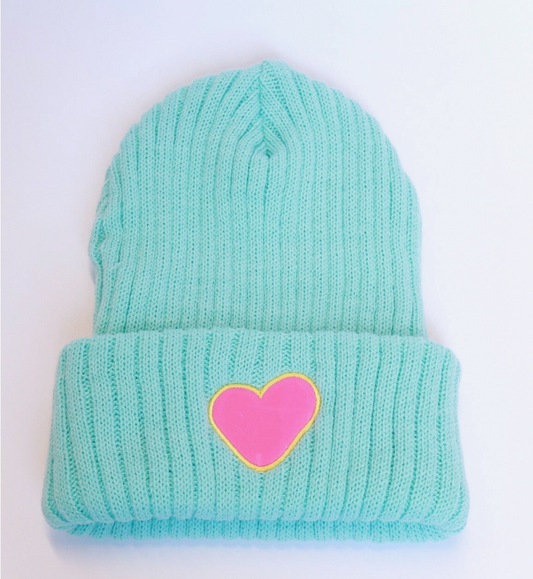 Azure & Pink Heart Beanie - Magpies Paducah