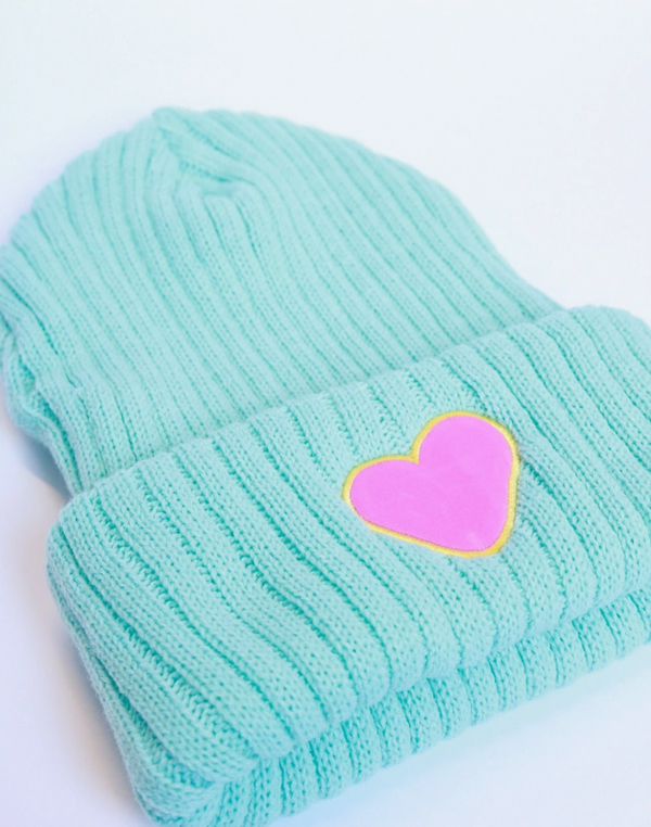 Azure & Pink Heart Beanie - Magpies Paducah