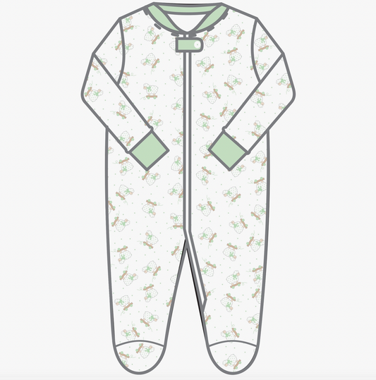 Darling Lambs Printed Footie, Celery - Magpies Paducah