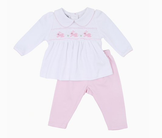 Bunny Smocked Collared Pant Set, Pink - Magpies Paducah