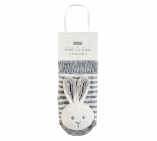 Bunny Rattle Toe Socks, Grey - Magpies Paducah