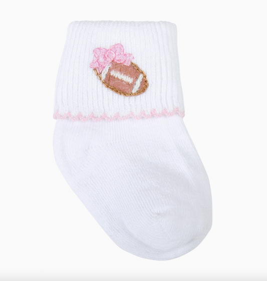 Darling Football Embroidered Socks, Pink - Magpies Paducah