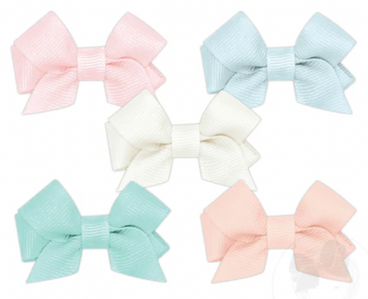 Five Pack Tiny Front-tail Grosgrain Bows, Pastel Colors - Magpies Paducah