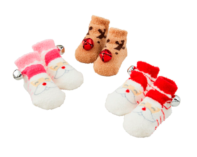 Jingle Bell Socks, Pink Santa