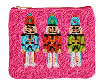 Holiday Beaded Pouch, Pink Nutcracker