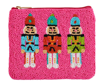 Holiday Beaded Pouch, Pink Nutcracker - Magpies Paducah