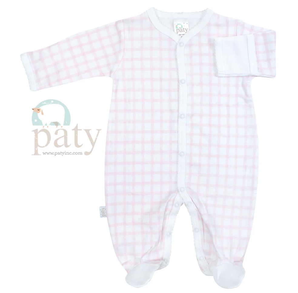 Gingham Footie Pima Cotton, Pink