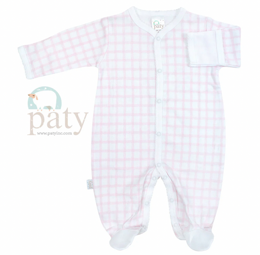 Gingham Footie Pima Cotton, Pink - Magpies Paducah
