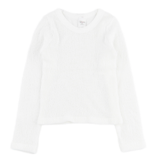 Smocked Long Sleeve Tee, White - Magpies Paducah