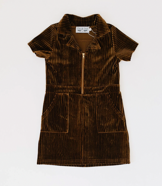 Zip-Up Corduroy Dress, Wood