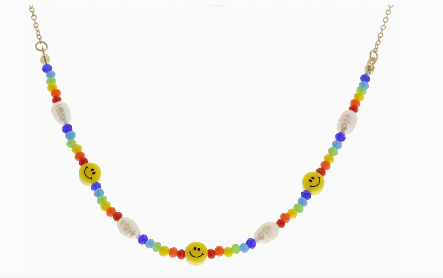 Rainbow Smiley Face Necklace, Pearl Accents