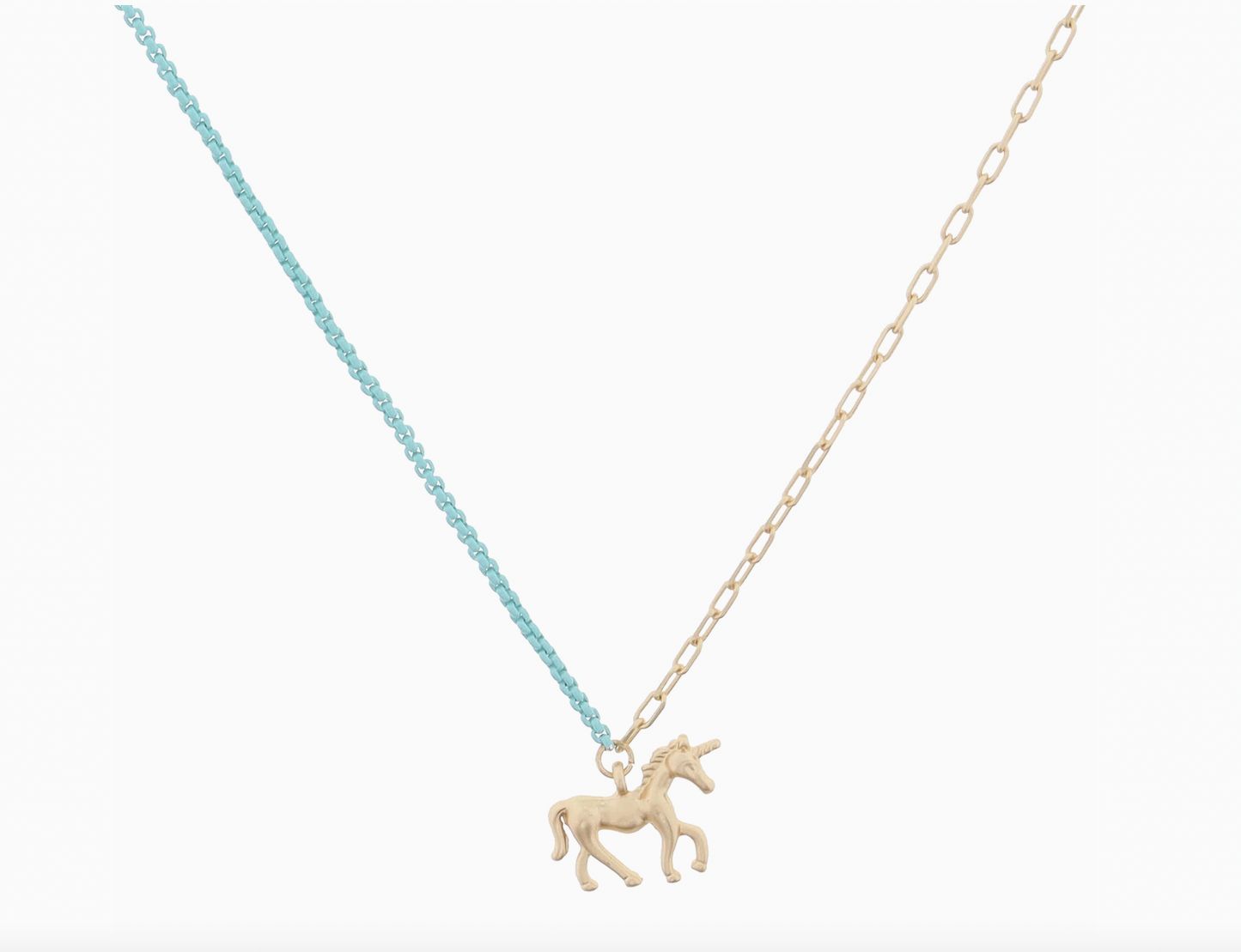 Mint & Gold Chain Necklace, Unicorn